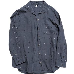 (2/$25) Sonoma high low button up long sleeve blouse grey 100% cotton